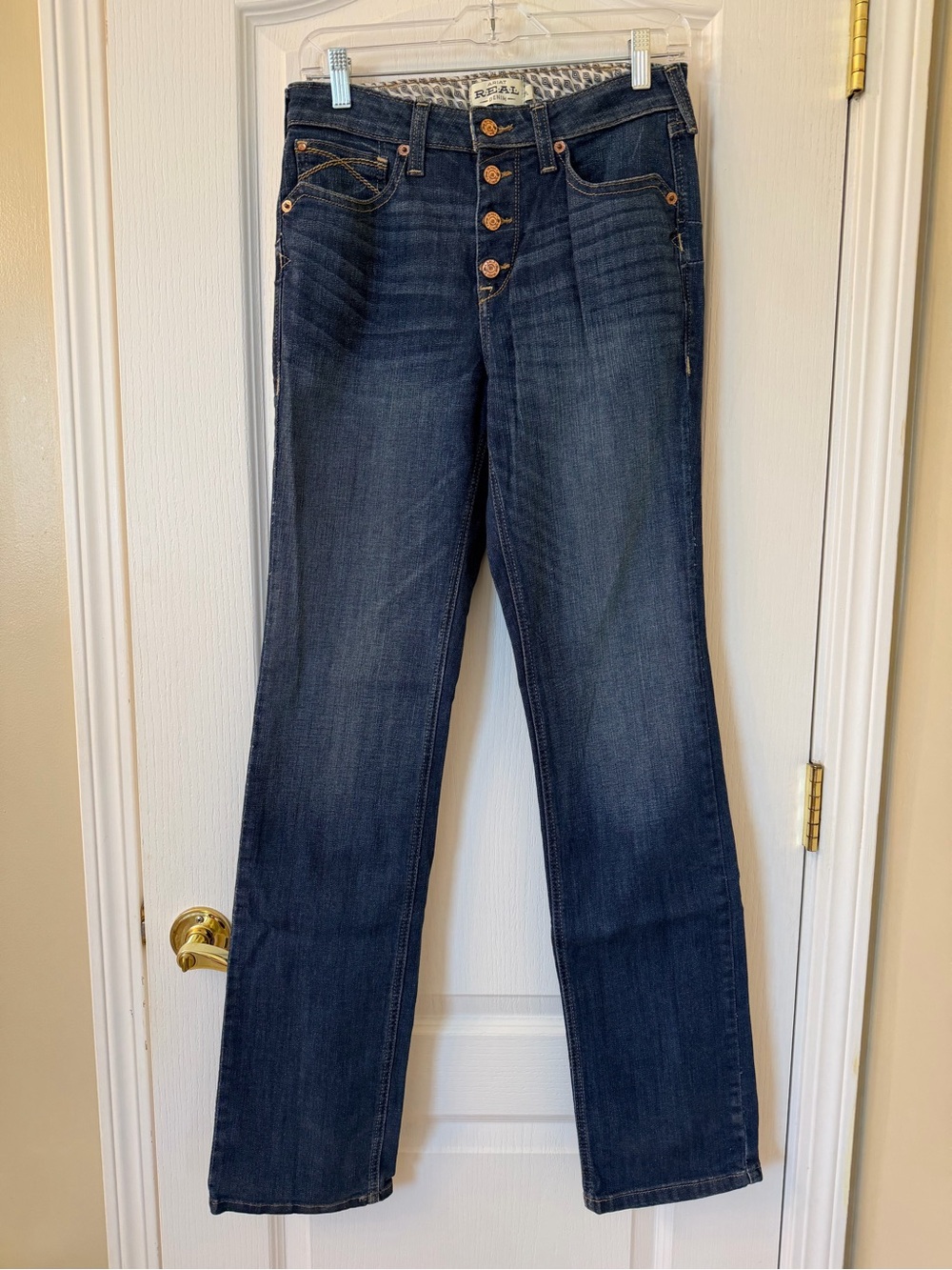 Ariat REAL High Rise Straight Jeans 29L Pacific Button Fly Western Denim